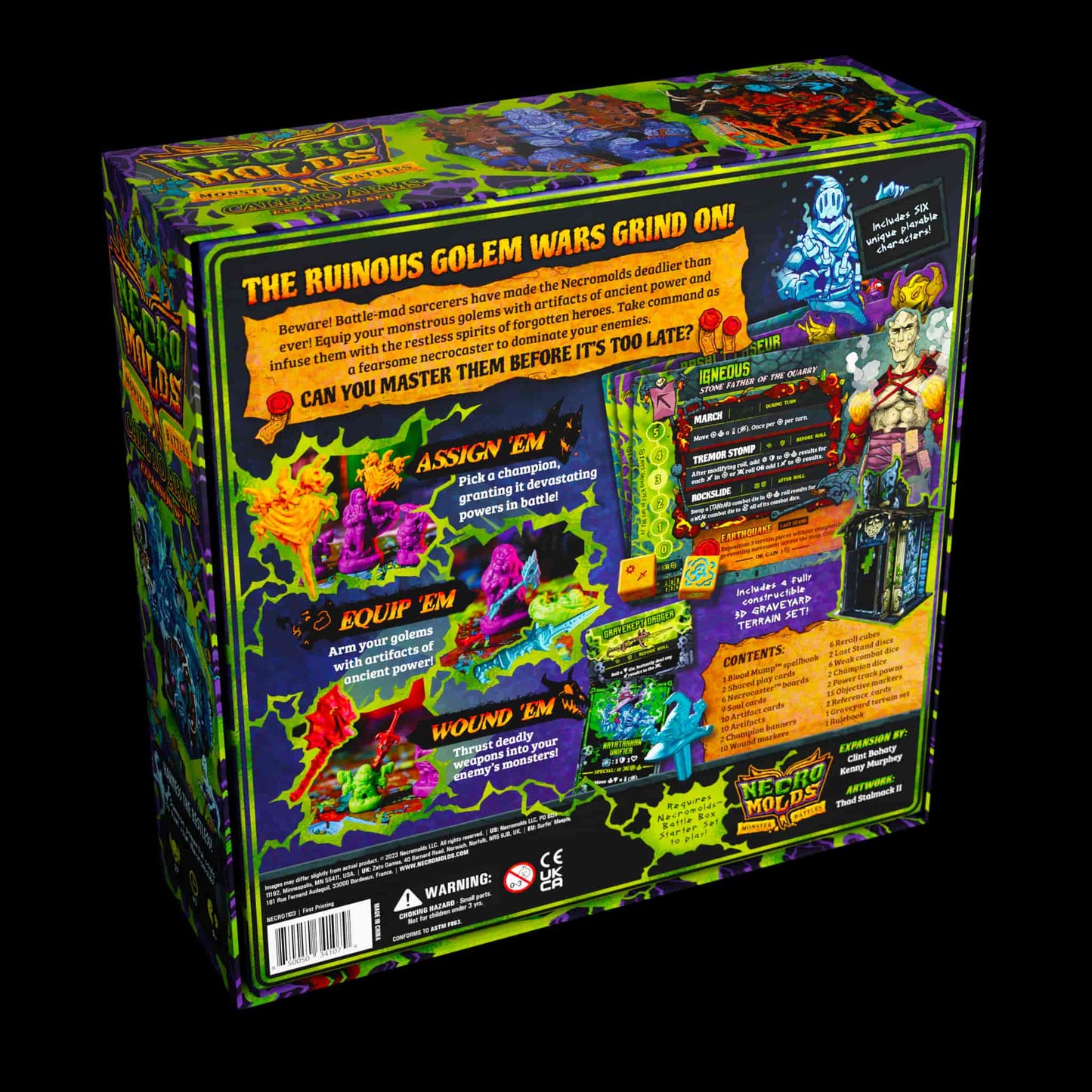 
                  
                    Back of the Necromolds Call to Arms expansion game box.
                  
                