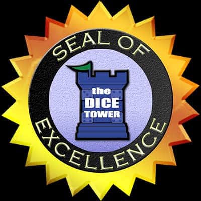 Dice tower seal of excellence award badge.
