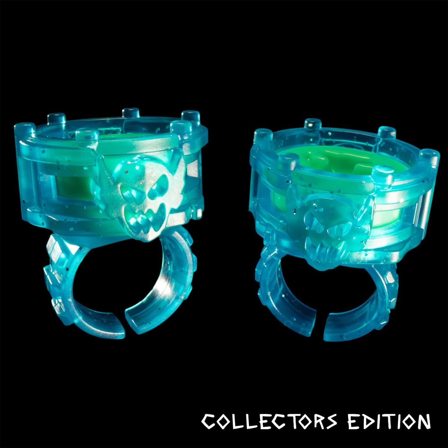 
                  
                    Two limited edition Spectral Hero Caster Rings used for smashing clay minis in the Necromolds board game.
                  
                